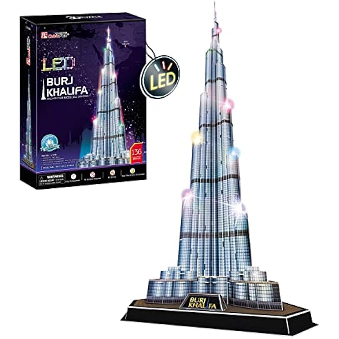 3D PUZZLE - BURJ KHALIFA LED | 3D PUZZLE GIFT CHILDREN 8 YEARS | 3D PUZZLES | MODEL KITS FOR RIDING CHILDREN | MODEL KITS FOR BUILDING ADULTS | 136 PIECES - Image 1